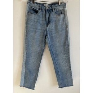 Pacsun Cropped Mom Jeans Mid Rise Two Tone Uneven Raw Hem Denim Blue Size 26